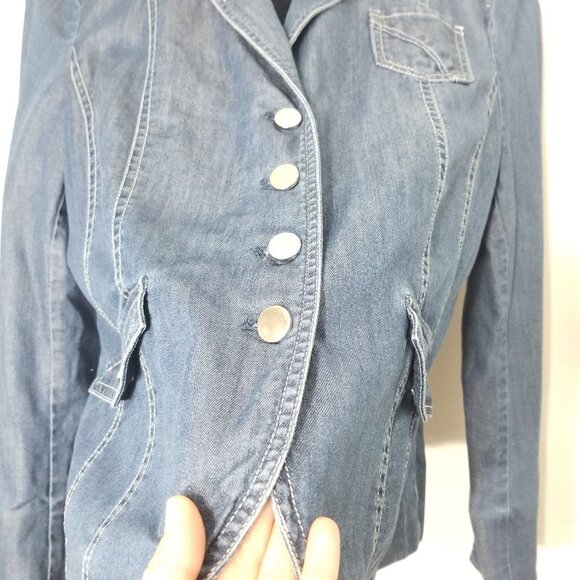 Proportion Petite Denim Jacket Jean Classic Blazer Blue Business Casual Sz 10P - Picture 5 of 11